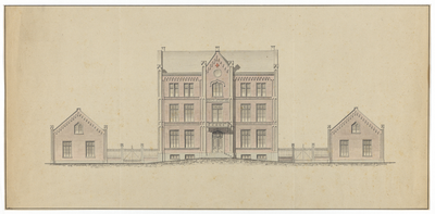 215000 Opstand van de voorgevel van de gebouwen van de Amaliastichting (Jutfaseweg 5) te Utrecht.